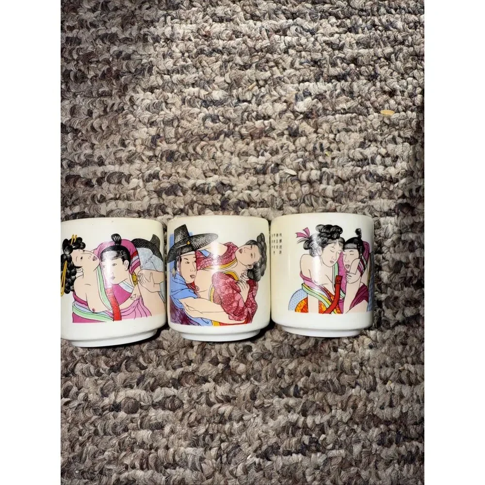 Vintage Japanese Erotic Kama sutra Sake Cups Set Of 5 Made In Korea